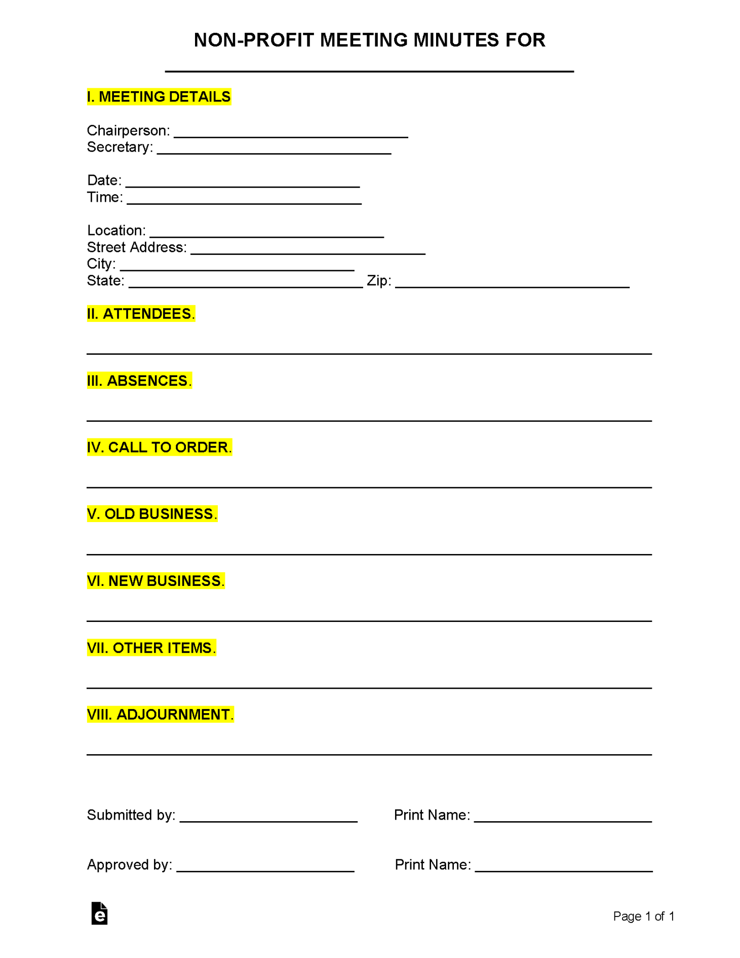 Free Non-Profit Meeting Minutes Template - PDF  Word – eForms