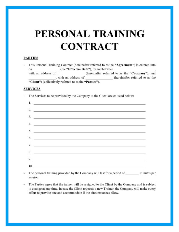 Free Personal Training Contract Template