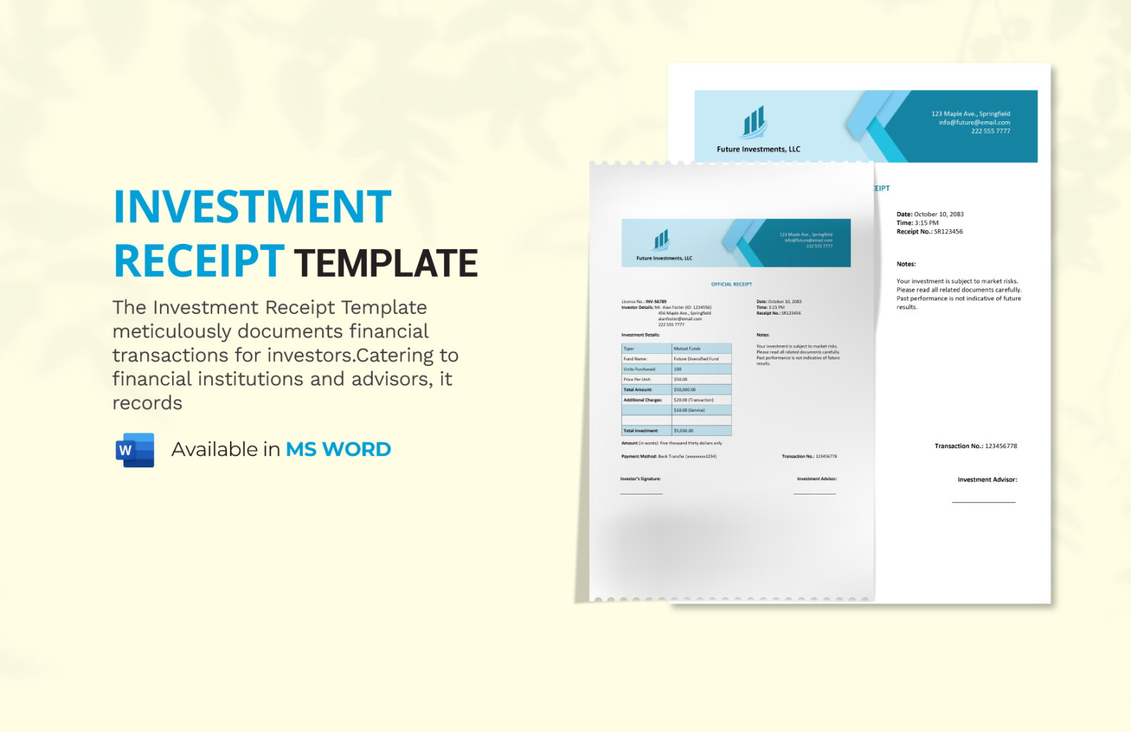 Investment Receipt Template in Word - Download  Template