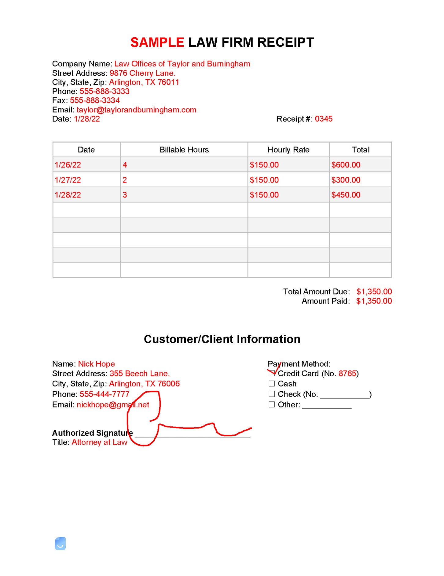 Law Firm Receipt Template  Invoice Maker