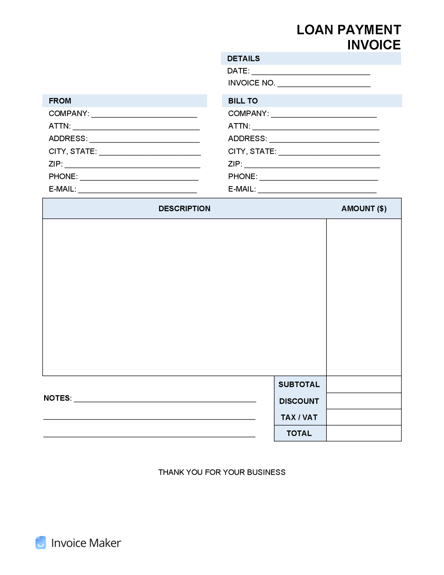 Loan Payment Invoice Template  Invoice Maker