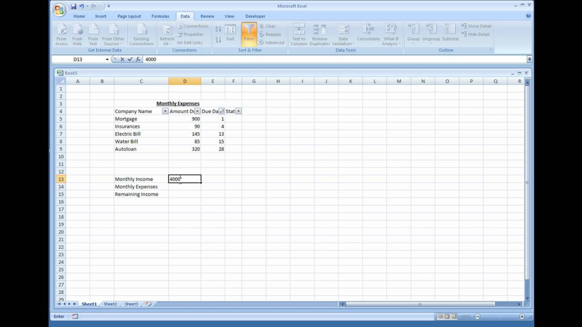 Microsoft Excel - Creating a Simple Expense Sheet