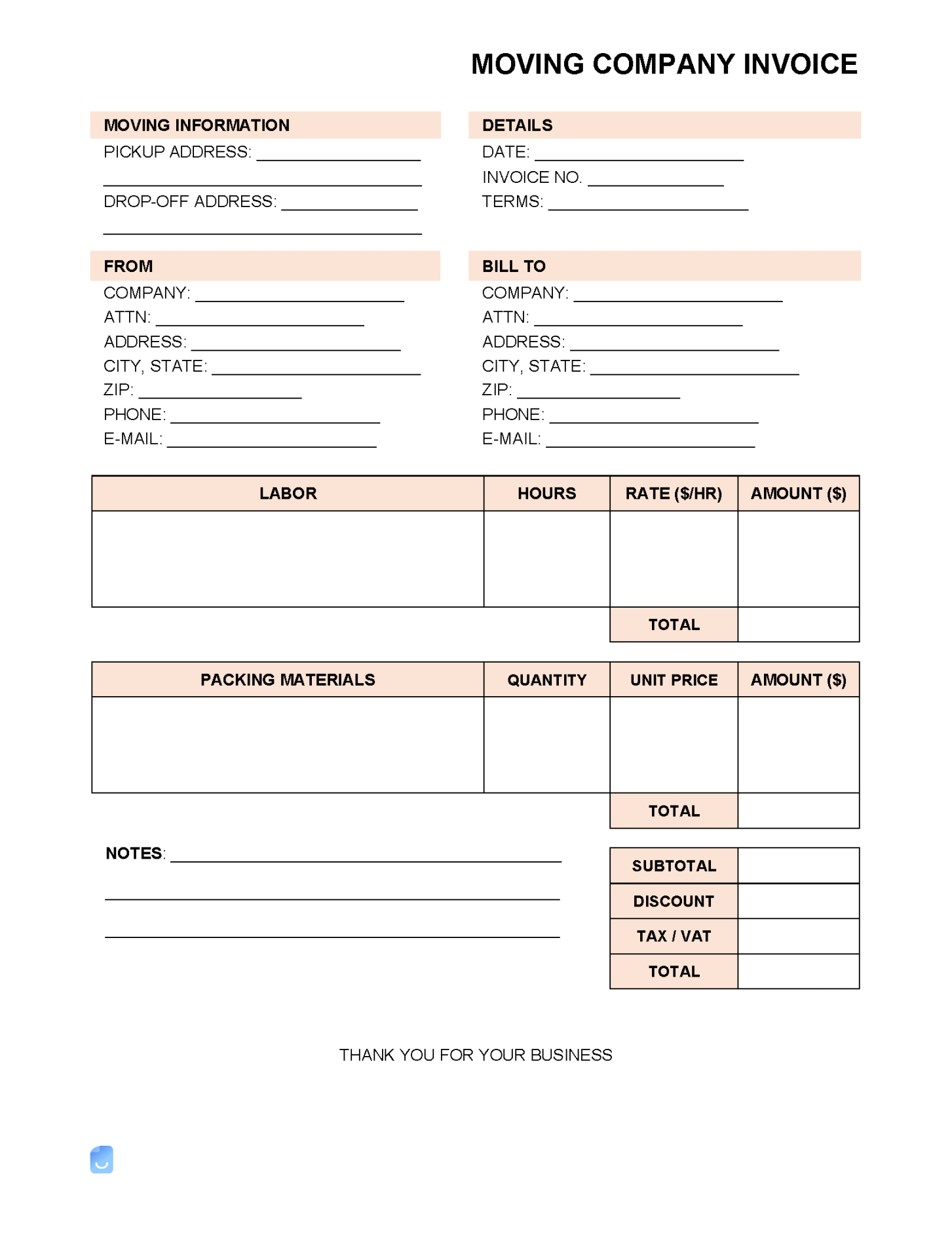 Moving Company Invoice Template  Invoice Maker