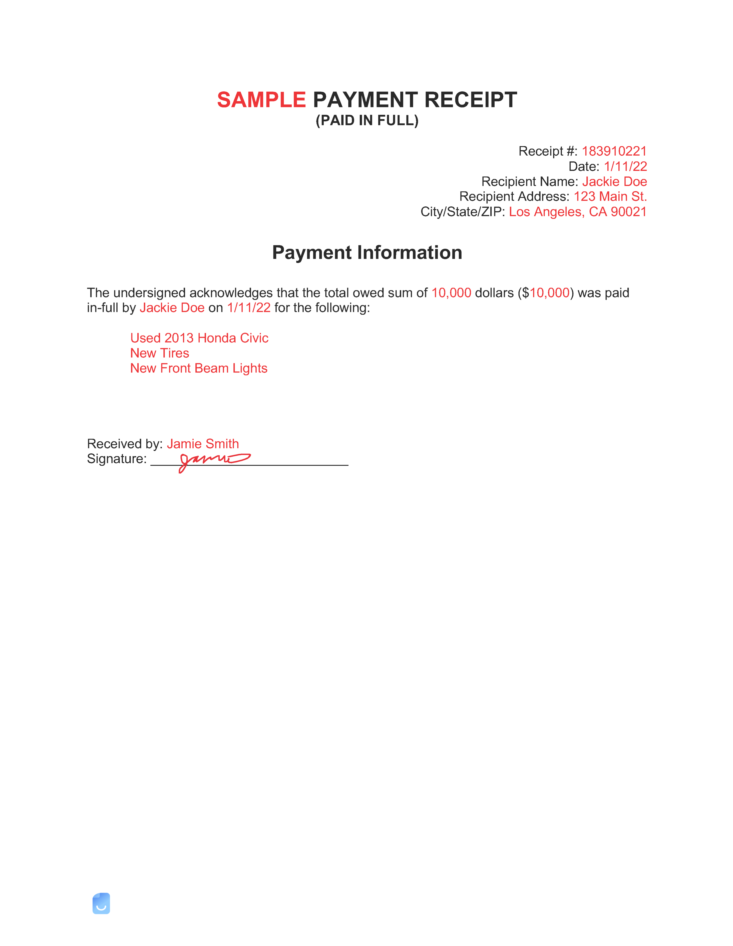 Paid (in-full) Receipt Template  Invoice Maker