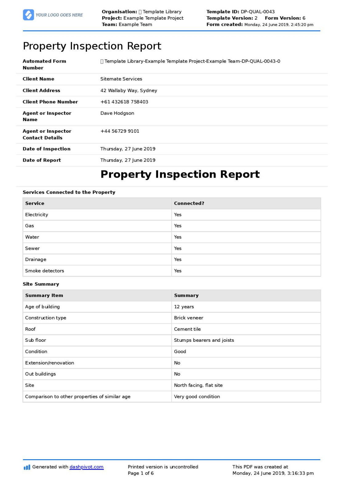 Property Inspection Report Template: Free & customisable example