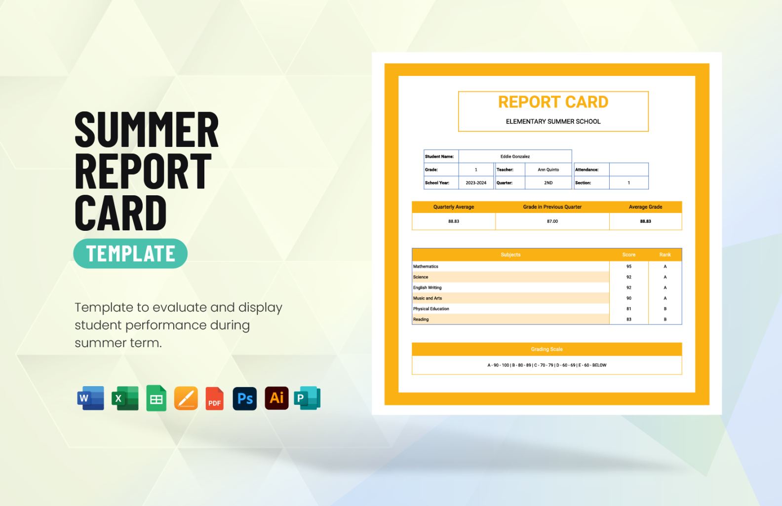 Summer Report Card Template in Publisher, Word, Illustrator, Apple