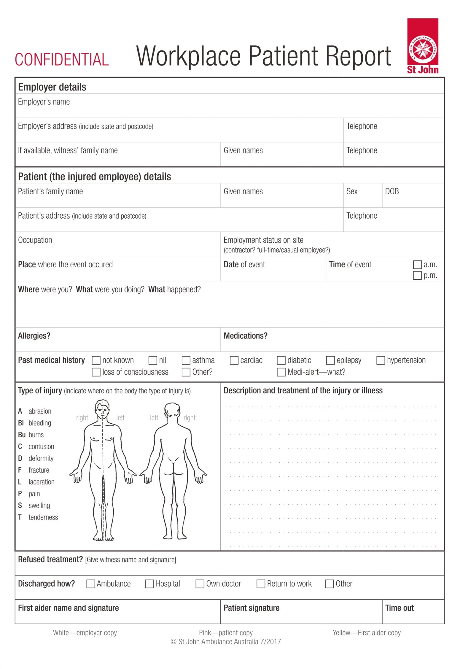 Workplace Patient Report A Forms-  pack ( book) – St John